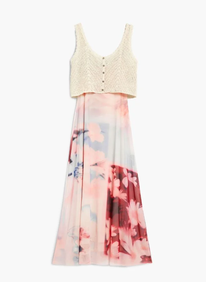 DESIGUAL pink floral Combined crochet dress for Women | Best Price UAE